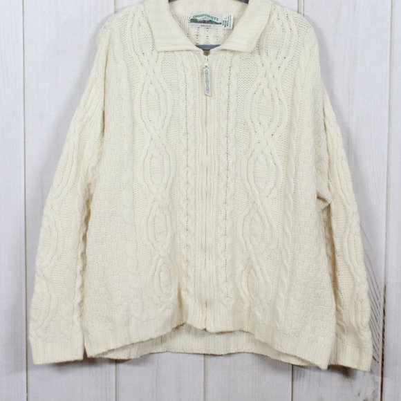 ARAN CRAFTS Merino Wool Full Zip Knit Sweater Sz L - Picture 3 of 12